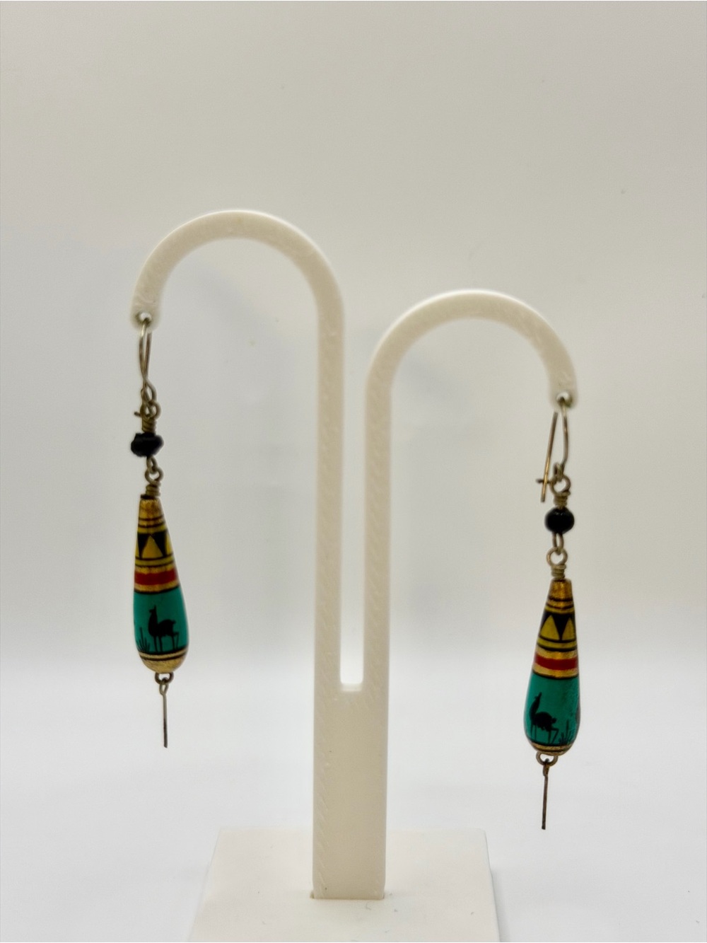 Vintage Hand-Painted Llama Teardrop Dangle Earrings | Boho Southwestern